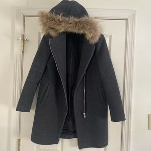 Sandro Wool Coat with fur hood